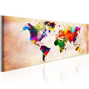 Other Maps World Map  Colourful Ramble On Canvas Graphic Art 